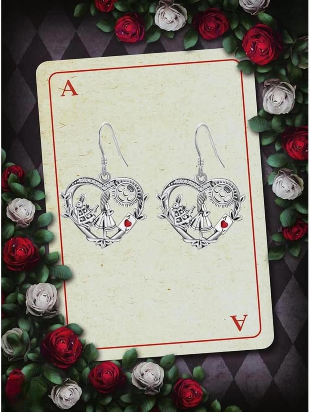 Adorable Alice in Wonderland Heart Earrings (Showcasing the world of Alice)